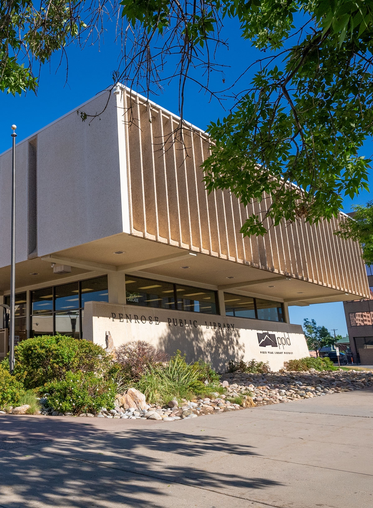 Photo of the street entrance of the Penrose Library