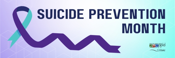 Ribbon with the words "suicide Prevention Month"